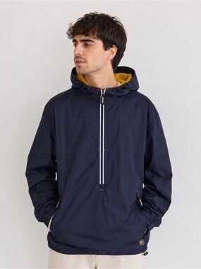 Starter Men’s Hooded Jacket Windbreaker Blue Vintage Yellow Sz Medium Pocket 80s
